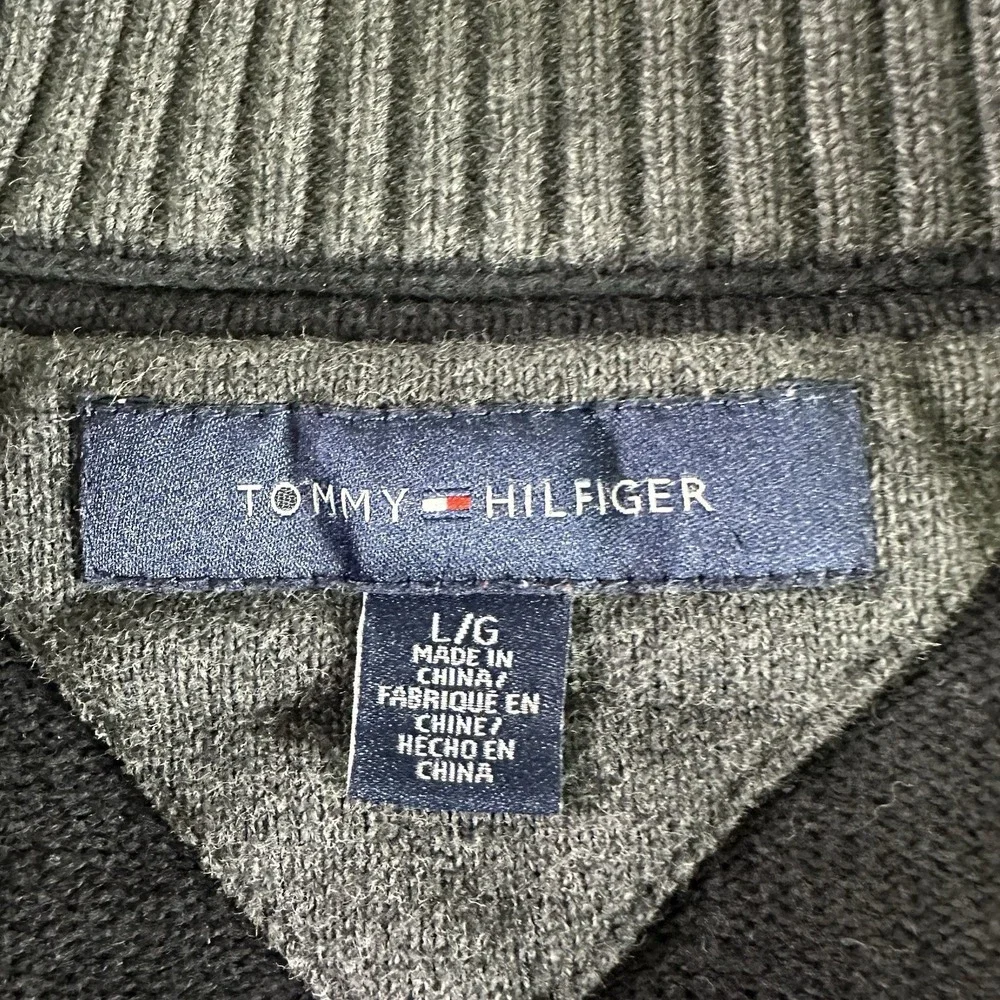 Tommy Hilfiger Sweater‎ Mens Size Large Black Full Zip Knit Mock Neck Pockets - Picture 3 of 6